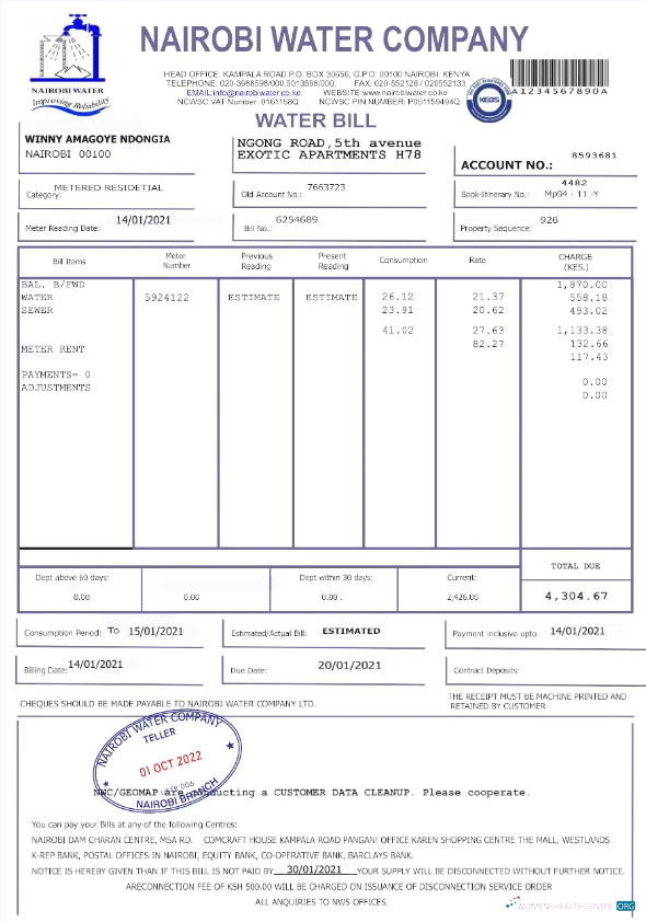 download download KENYA NAIROBI WATER utility bill Word and PDF template PDF template PDF template